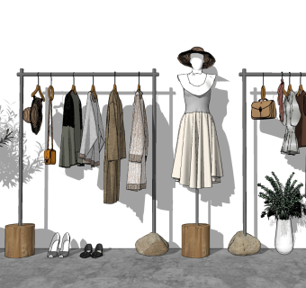 现代服装店衣架su草图模型下载
