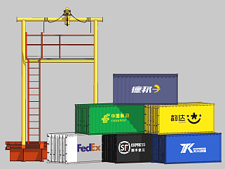 工业loft集装箱，<em>龙门</em>架su草图模型下载