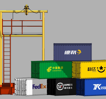 工业loft集装箱，龙门架su草图模型下载