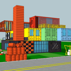 工业loft集装箱建筑，油桶su草图模型下载