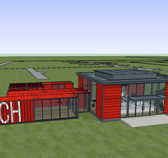 现代集装箱建筑su草图模型下载