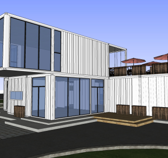 现代集装箱建筑su草图模型下载