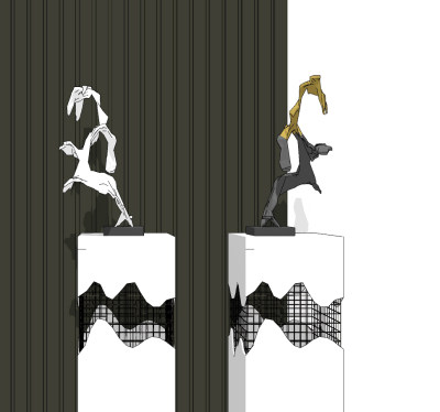 现代抽象雕塑，摆件，摆台su草图模型下载