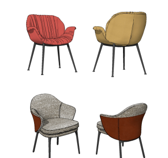 现代布艺单椅su草图模型下载