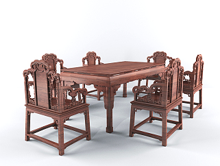 中式餐桌椅组合su草图模型下载