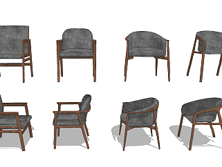 新中式实木单椅su草图模型下载