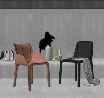 北欧靠背单椅su草图模型下载