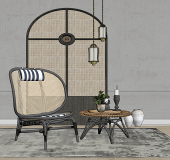 北欧户外休闲椅茶几组合su草图模型下载