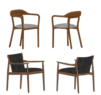 新中式实木单椅su草图模型下载