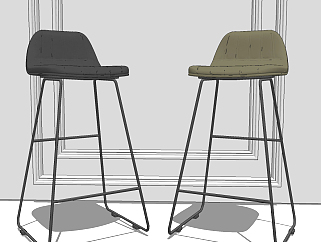 现代皮革吧台椅su草图模型下载