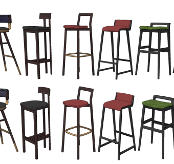 现代皮革吧台椅su草图模型下载