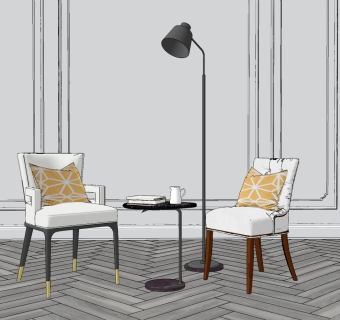 现代布艺单椅su草图模型下载