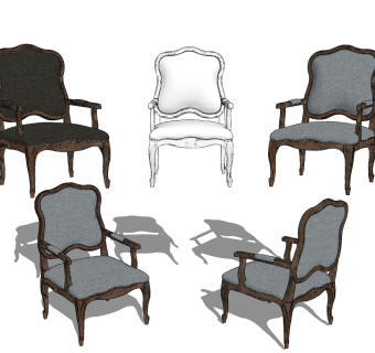 欧式单椅su草图模型下载