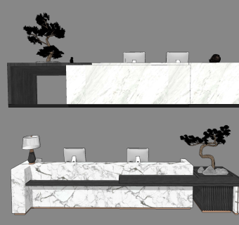 现代前台接待台su草图模型下载