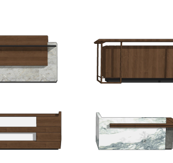 新中式实木接待台su草图模型下载