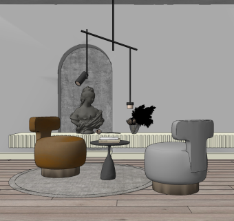 现代单人沙发组合su草图模型下载