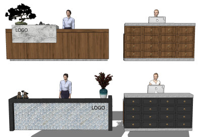新中式接待台su草图模型下载