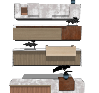 现代接待台su草图模型下载