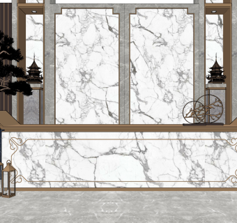 新中式前台接待台su草图模型下载