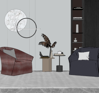 现代单人沙发组合su草图模型下载