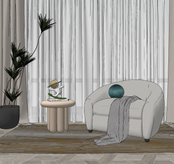 现代单人沙发组合su草图模型下载