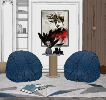 简欧单人沙发su草图模型下载