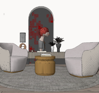 现代单人沙发边几组合su草图模型下载