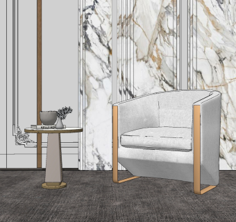 现代单人沙发su草图模型下载