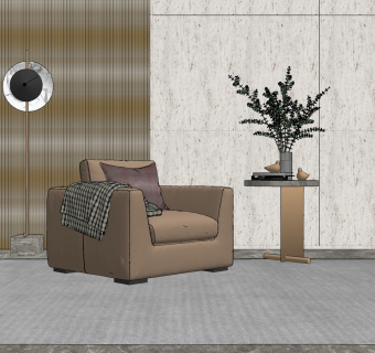 现代布艺单人沙发边su草图模型下载