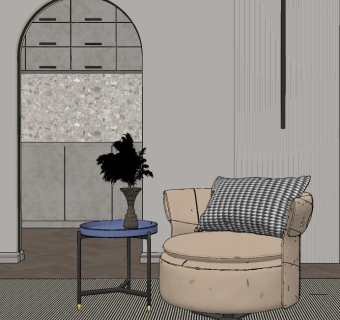 现代布艺单人沙发su草图模型下载