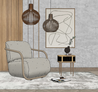 现代布艺单人沙发su草图模型下载