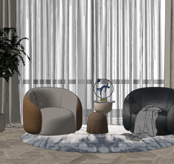 现代布艺单人沙发su草图模型下载