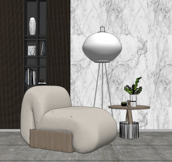 现代绒布单人沙发su草图模型下载