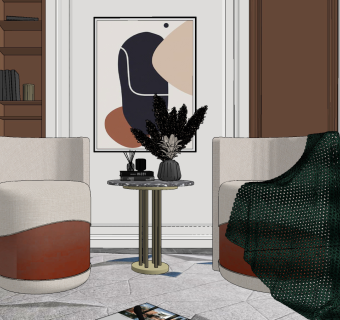 现代布艺单人沙发组合su草图模型下载