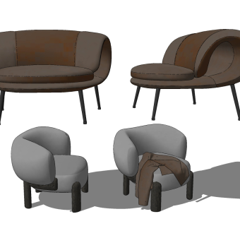现代单人沙发组合su草图模型下载