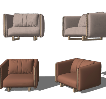 现代绒布单人沙发su草图模型下载