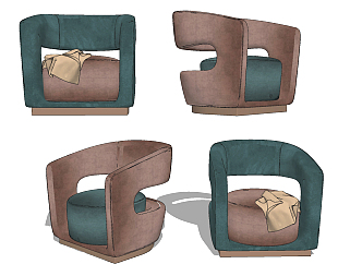现代绒布单人沙发su草图模型下载