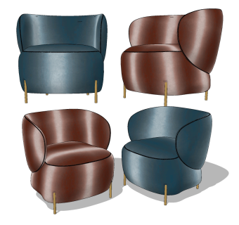 现代绒布单人沙发su草图模型下载