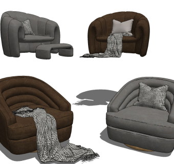 现代单人沙发su草图模型下载