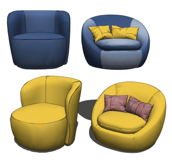 现代绒布单人沙发su草图模型下载