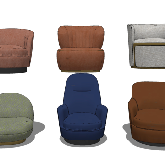 现代单人沙发组合su草图模型下载