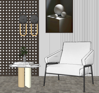 现代单人沙发组合su草图模型下载