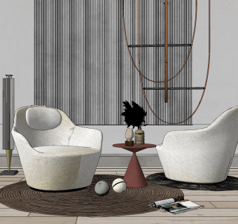 现代单人沙发组合su草图模型下载