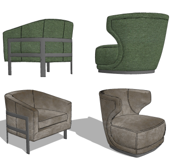 现代布艺单人沙发su草图模型下载
