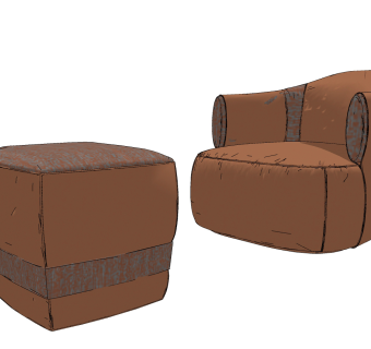 现代单人沙发脚凳组合su草图模型下载