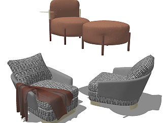 现代单人沙发组合su草图模型下载