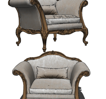 法式单人沙发su草图模型下载