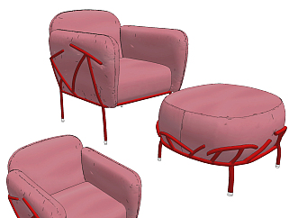 现代单人沙发椅su草图模型下载
