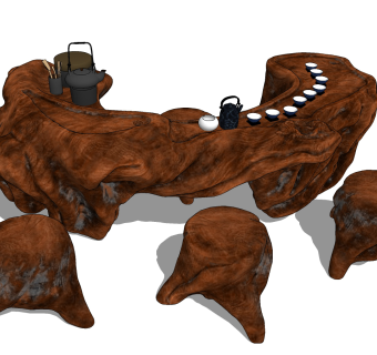 中式茶桌椅组合su草图模型下载