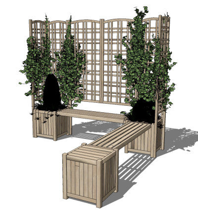 户外长凳爬山虎藤蔓植物篱笆墙su草图模型下载